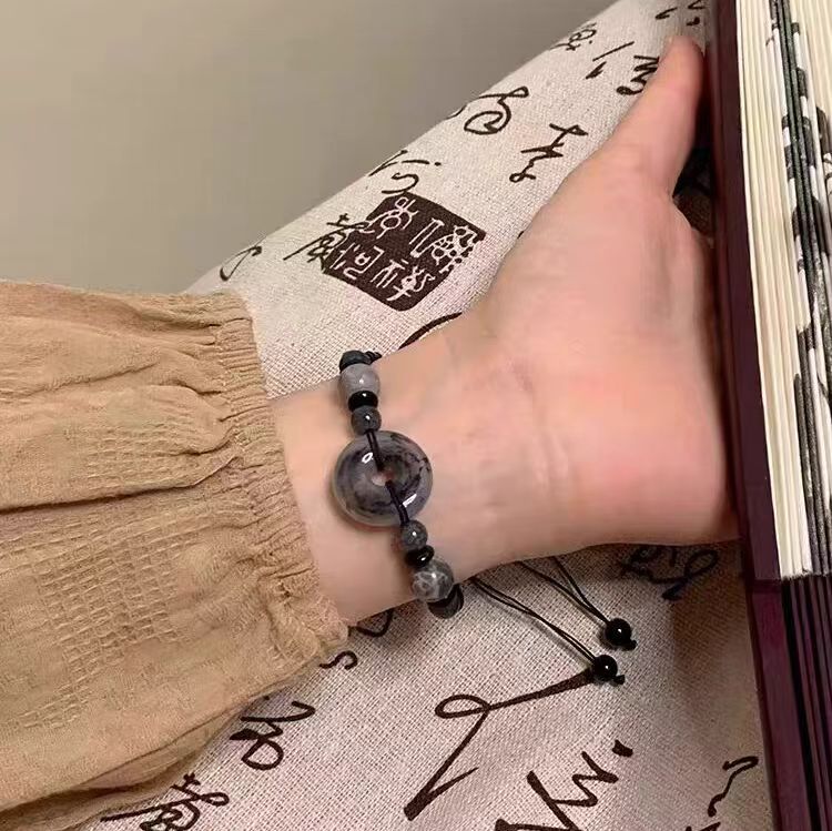 新中式松烟入墨手链禅意竹节串珠手工平安扣黑色高级古风编织