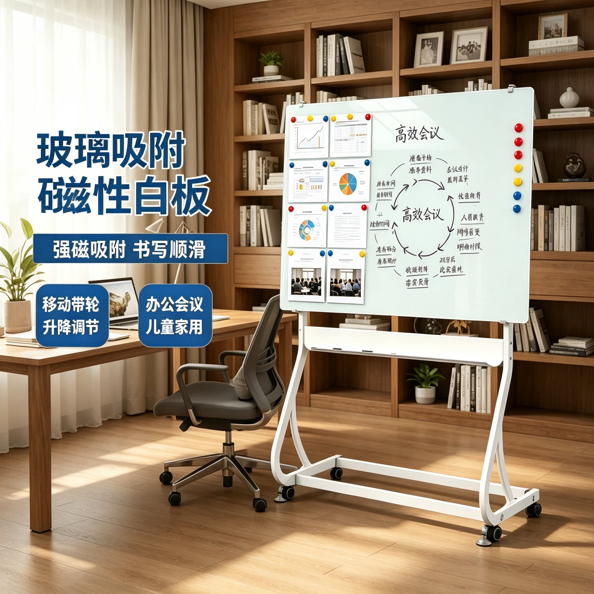 磁性钢化玻璃白板写字板移动支架图片