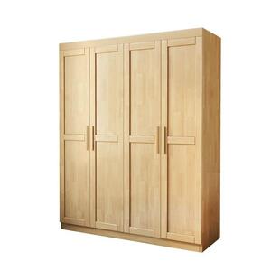 原木实木衣柜对开门现代简约家用卧室北欧小户型落地出租房大衣橱