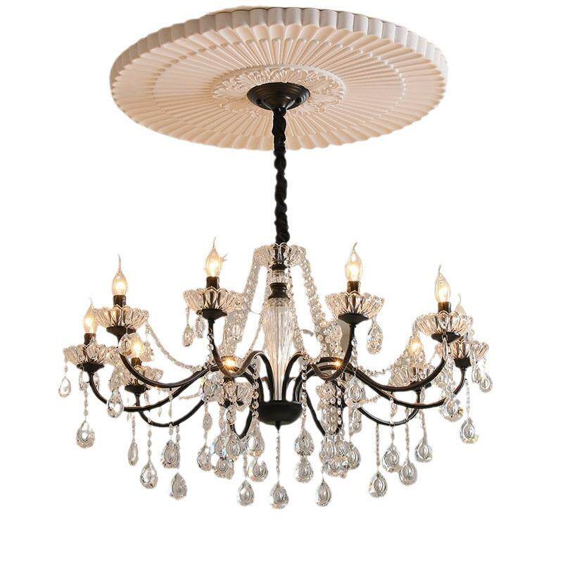 美式复古黑色水晶吊灯简约大气卧室欧式客厅轻奢餐厅法式蜡烛灯具