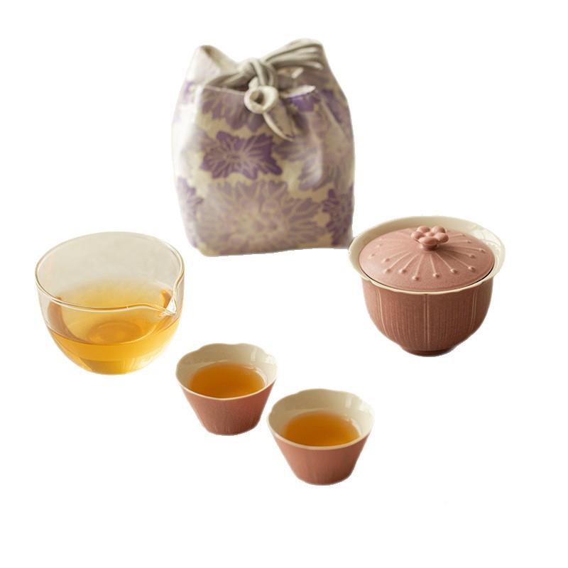 旅行茶套hbkk装杯紫色一壶二快商客杯户外便携陶瓷功夫茶具务伴手