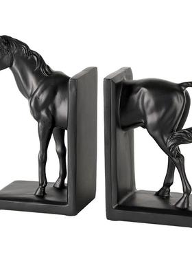 新中式复古艺术俊马书档摆件书房书柜书桌创意动物书靠样板房饰品