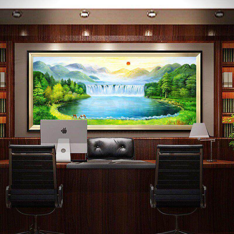 装饰画油画公室山水风水客厅沙发背景墙壁画流水挂画聚财生财