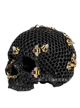 厂家直供树脂骷颅头蜜蜂骷髅头万圣节摆饰创意骷髅头工艺品