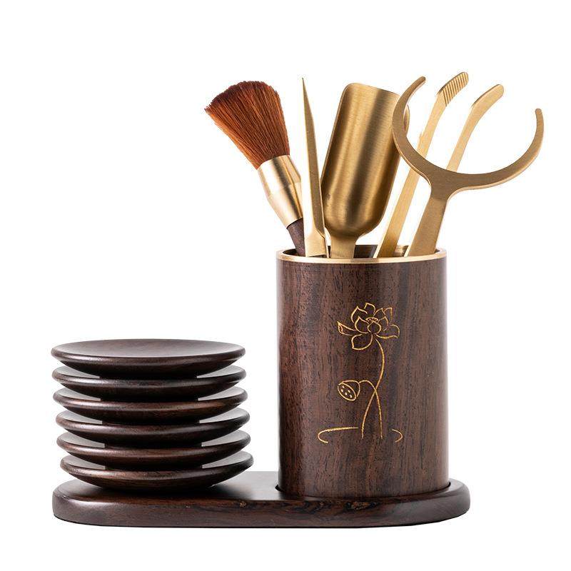 功夫茶具配件黑檀木茶道六君子套装茶夹茶针茶刀茶勺茶刷配件大全