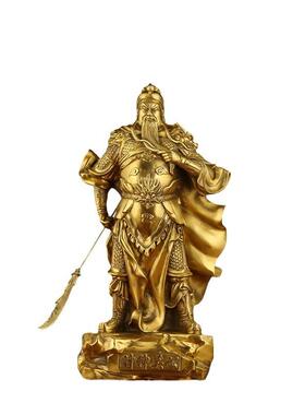 黄铜关公财神像铜提刀关公战袍关公家居公司开业供奉工艺品摆件