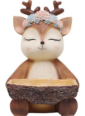 卡通动物鹿桌上树脂收纳盘纸抽盒创意多功能抽纸盒桌面装饰收纳盆