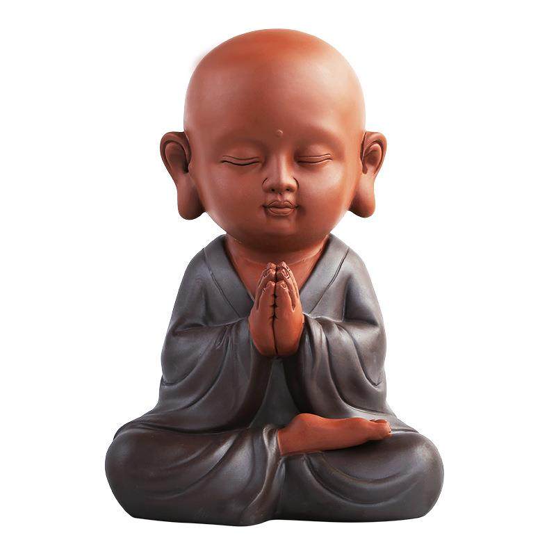 虔诚大号小和尚摆件禅意陶瓷可爱小砂弥书柜摆设办公室玄关装饰品