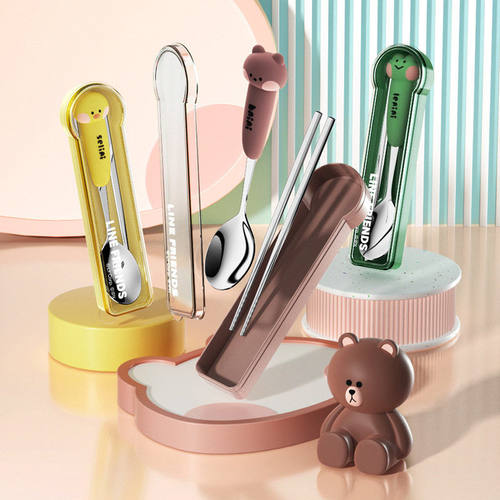 Line Friends304不锈钢便携餐具卡通勺子筷子可爱上班族学生餐具