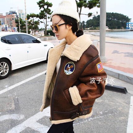 韩国Stylenanda东大门正品皮毛一体夹克外套飞行员男女同款