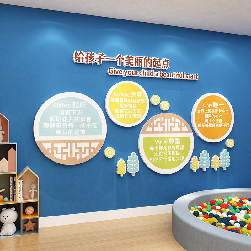 早教中心学校幼儿园大厅理念文化墙贴托育托管班环创主题布置班级