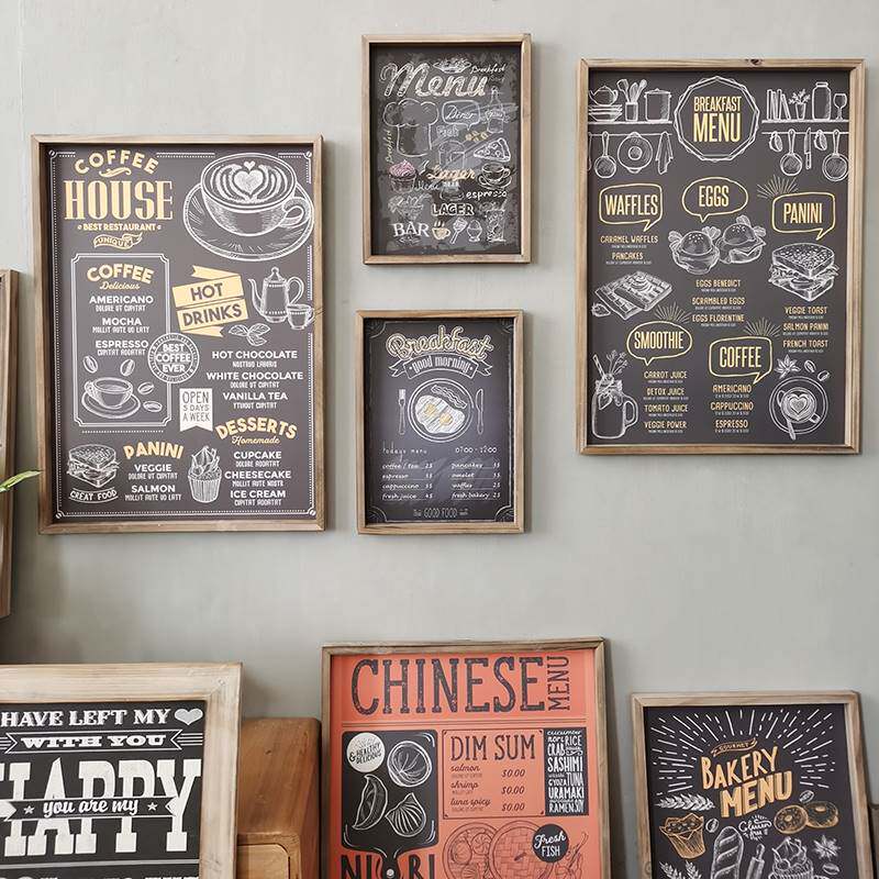【木框画现货清仓~】西餐厅装饰黑板画怀旧复古咖啡厅工业风挂画