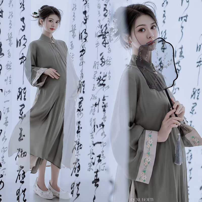 孕妇照服装影楼新款复古立领旗袍孕妈艺术照写真古风摄影拍照衣服