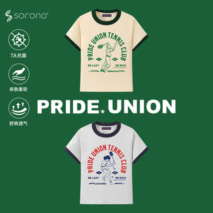 Pride Union骄傲集结索罗纳环保7A抗菌面料复古网球印花女士T恤