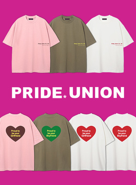 PRIDE UNION 2024情人节限定发泡印花字母纯棉爱心高克重短袖TEE