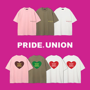 TEE 2024情人节限定发泡印花字母纯棉爱心高克重短袖 PRIDE UNION