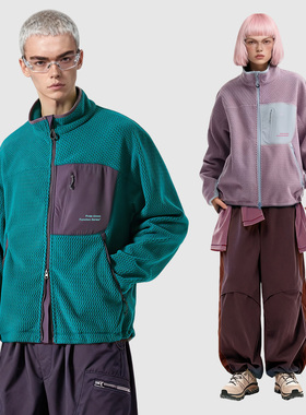 PRIDEUNION骄傲集结波浪纹抓绒撞色刺绣LOGO户外运动夹克