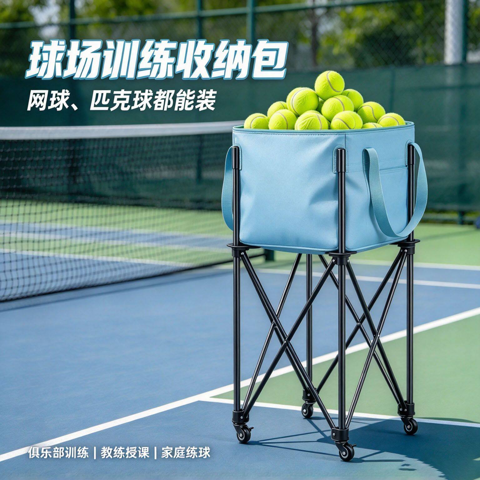 2026新款便捷可移动折叠式网球羽毛球湛蓝色米色大容量多功能收纳