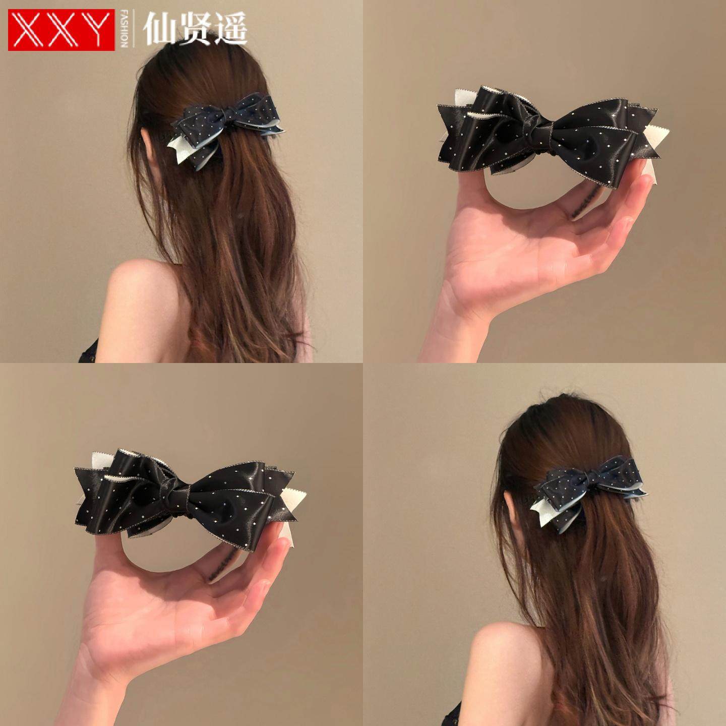 仙贤遥韩版缎面波点蝴蝶结香蕉夹气质高马尾竖夹百搭抓夹头饰发饰,户外/登山/野营/旅行用品,旅行发卡,淘宝优惠券,粉丝福利购,淘宝优惠卷