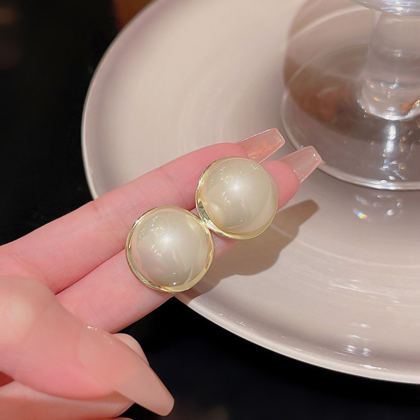 20mm金属珍珠耳钉新款百搭耳饰女