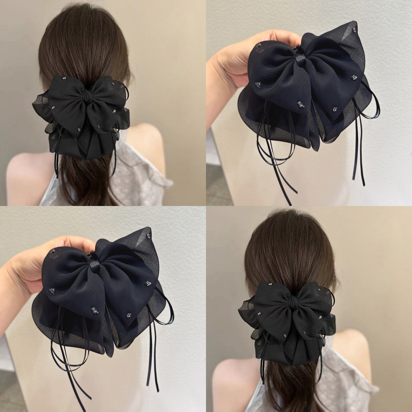 仙贤遥法式雪纺纱蝴蝶结抓夹女