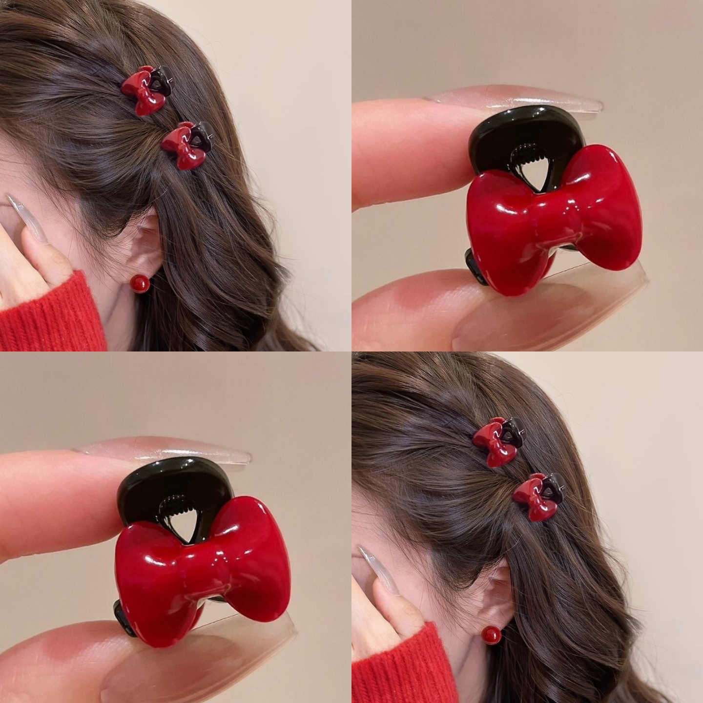 xxy新年红色爱心蝴蝶结小抓夹女