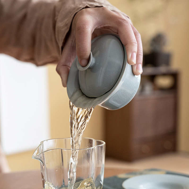 奉茗汝窑盖碗泡茶杯开片冰裂功夫茶具三才杯大号茶碗陶瓷盖杯