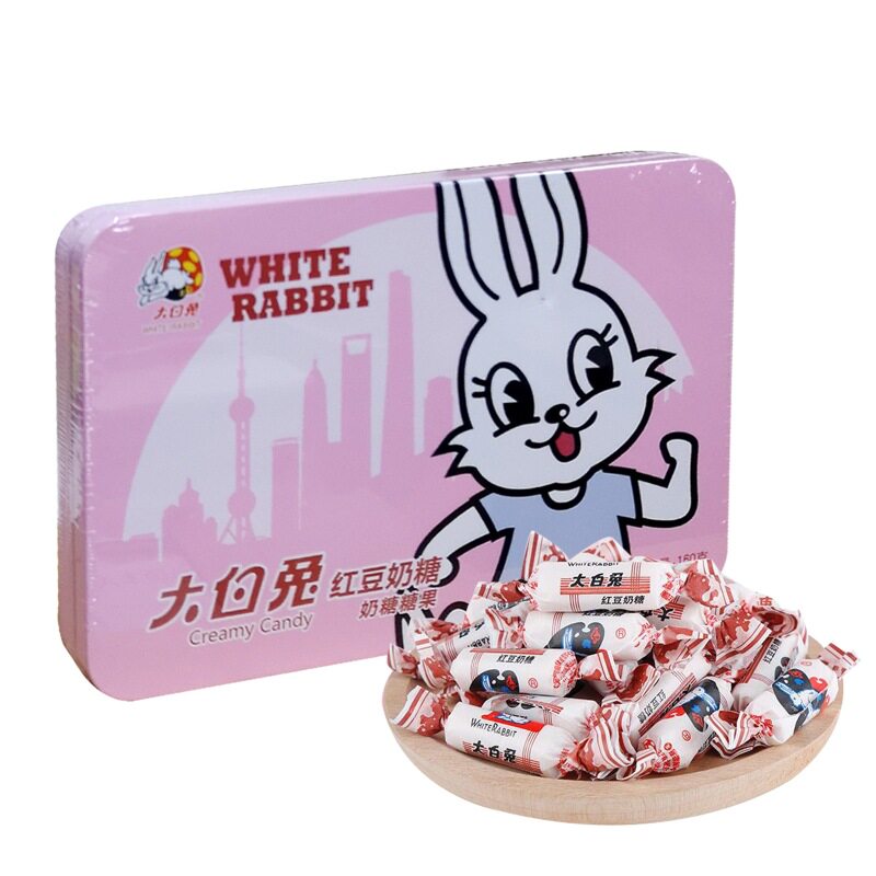 大白兔奶糖卡通兔原味红豆酸奶抹茶礼盒装铁盒160g