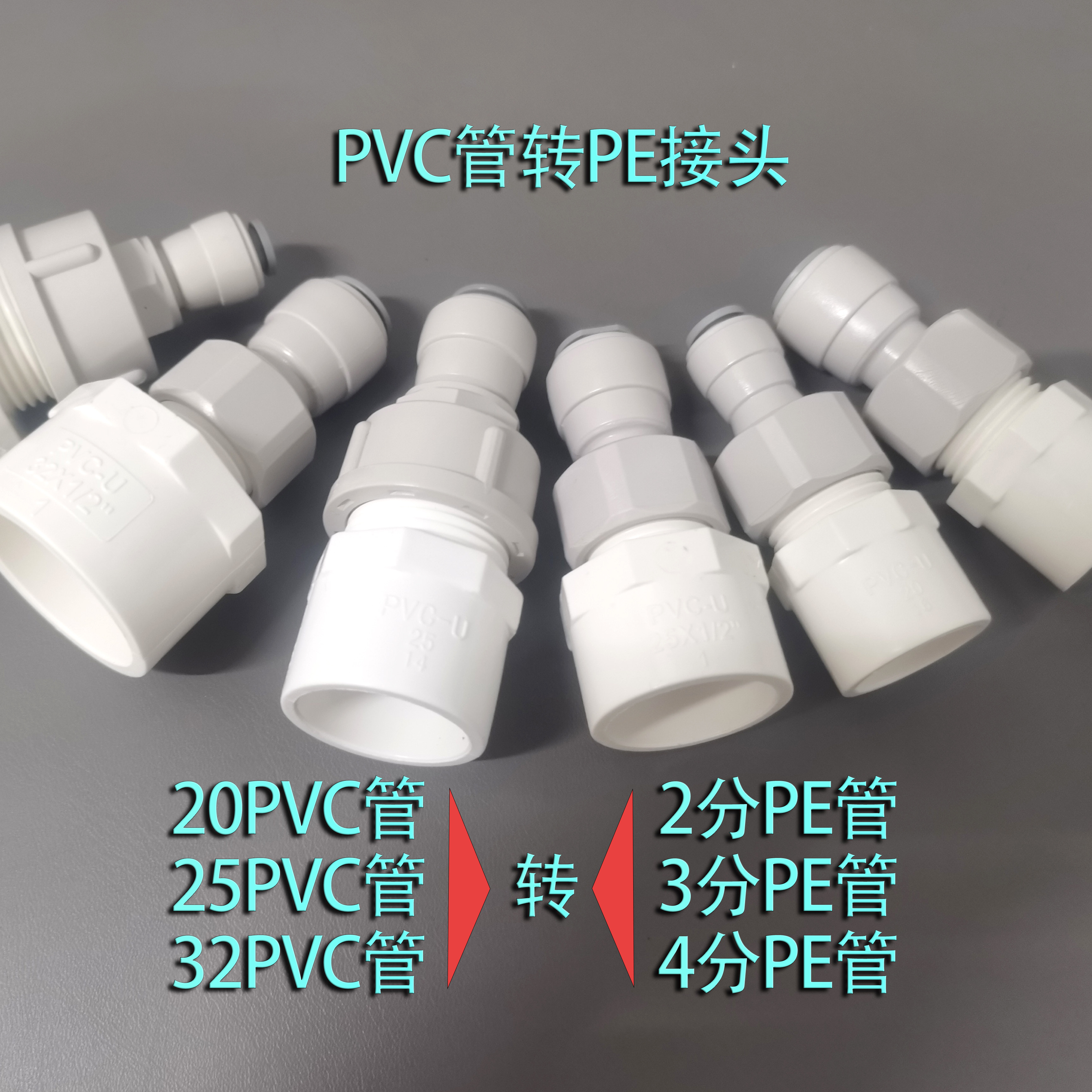 PVC管转PE直通接头厨房净水器废水排水管饮水机下水家用转换配件