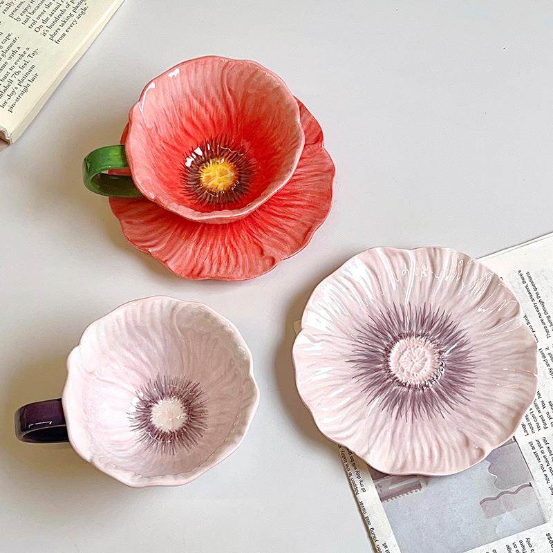 创意手绘釉下彩花朵陶瓷咖啡杯碟法式复古花瓣下午茶拿杯碟伴手礼,餐饮具,咖啡杯,淘宝优惠券,粉丝福利购,淘宝优惠卷