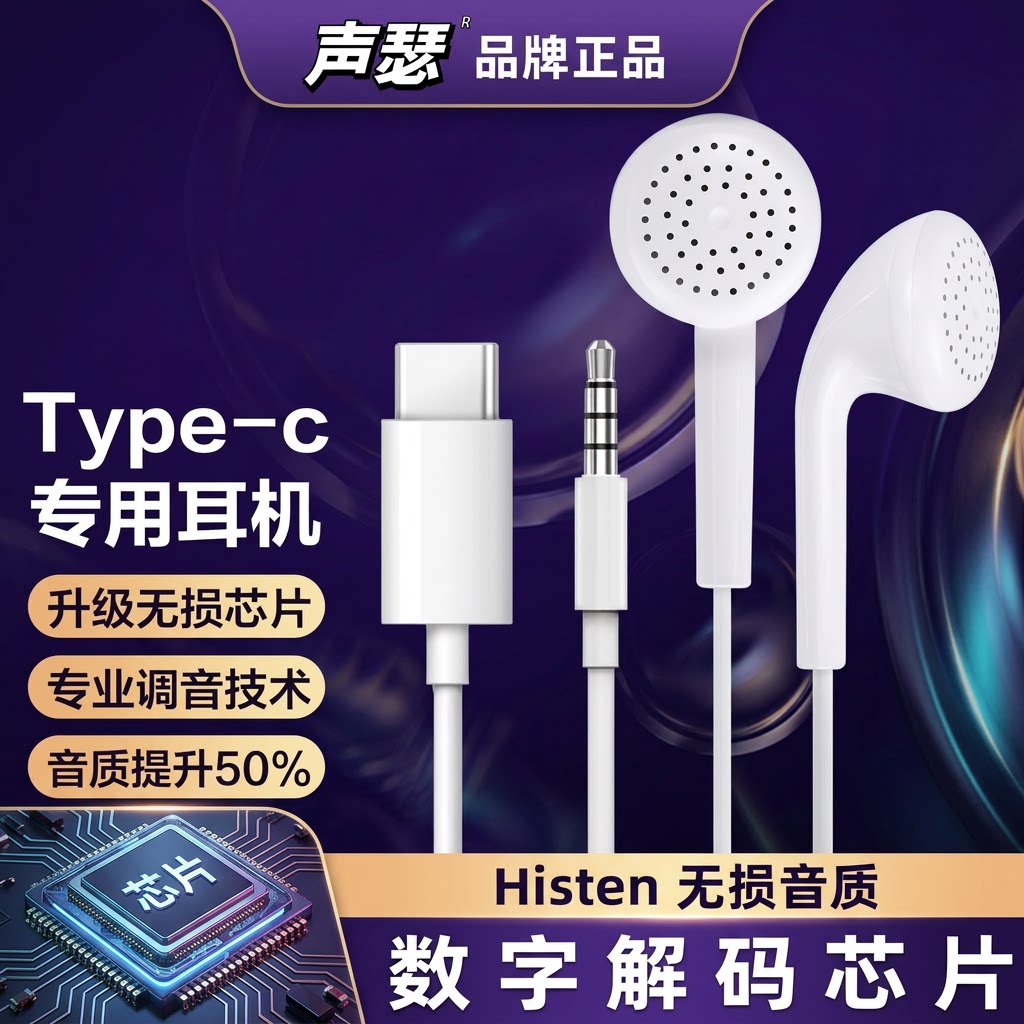 声瑟 原装耳机有线typec接口适用华为Pura80荣耀500/Mate80/70Pro图片