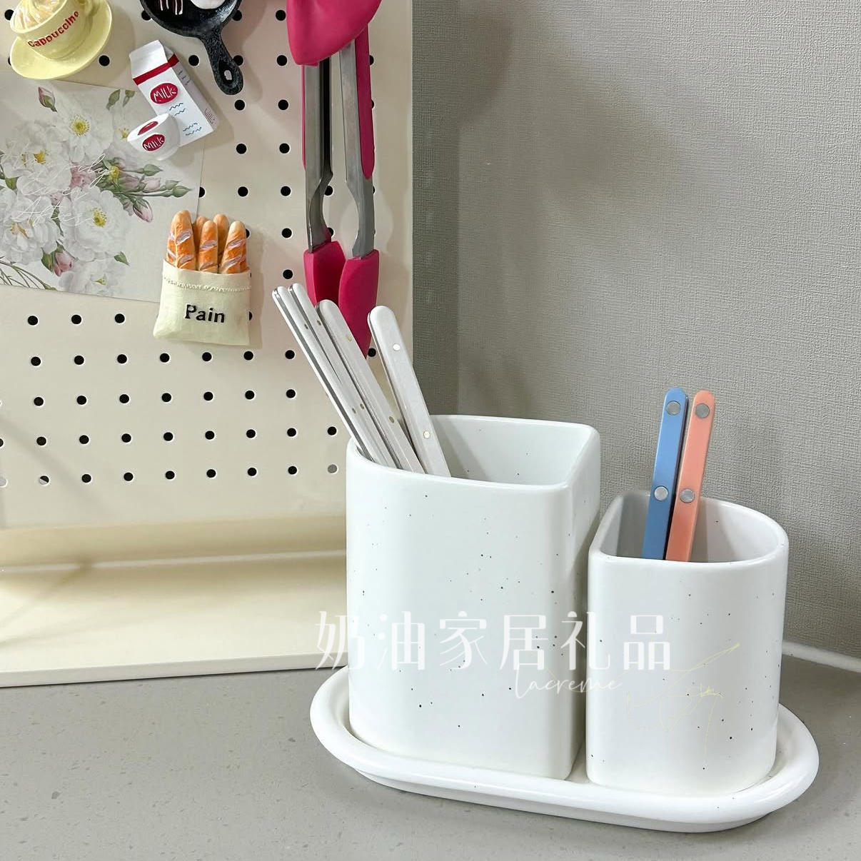 韩国简约陶瓷餐具收纳架厨房分格置物架多功能筷子架花盆带沥水孔