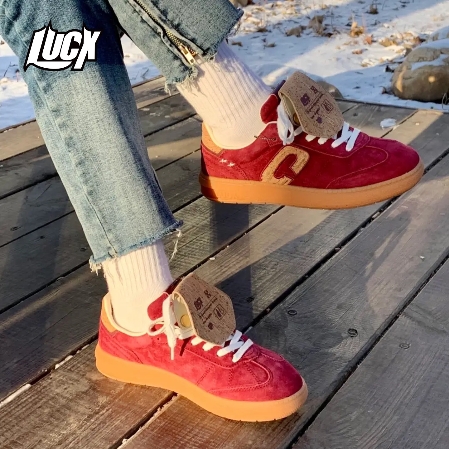 Lucx德训鞋女款2026夏季红酒红色超火休闲鞋户外小众潮流时尚鞋子