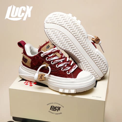 Lucx鞋子2025冬季新品小香风红酒增高板鞋情侣同款休闲厚底老爹鞋