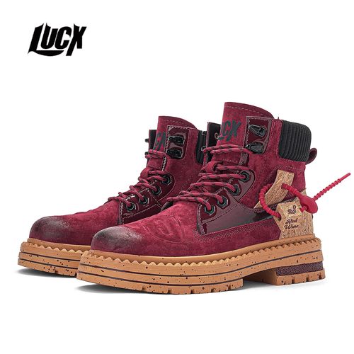 lucx转运复古红酒马丁靴显高户外登山高帮工装鞋小众潮流男女靴子