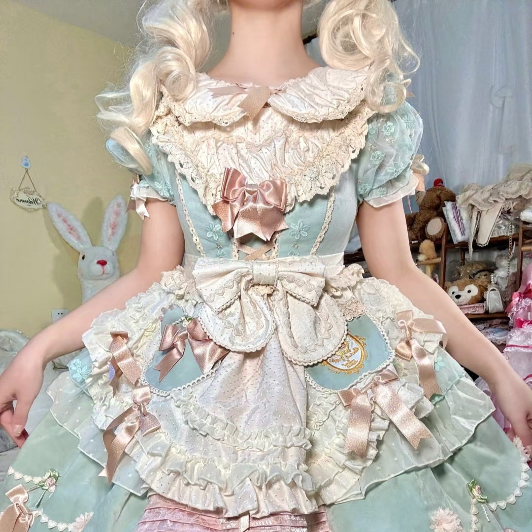 【出租】小熊桶子粉绿/粉白op款双子照拍摄茶会lolita女士连衣裙