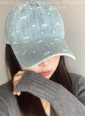 碎花蝴蝶结爱心刺绣软顶棒球帽