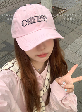 春夏轻薄速干CHEESY字母刺绣软顶棒球帽韩版ins透气百搭显脸小帽