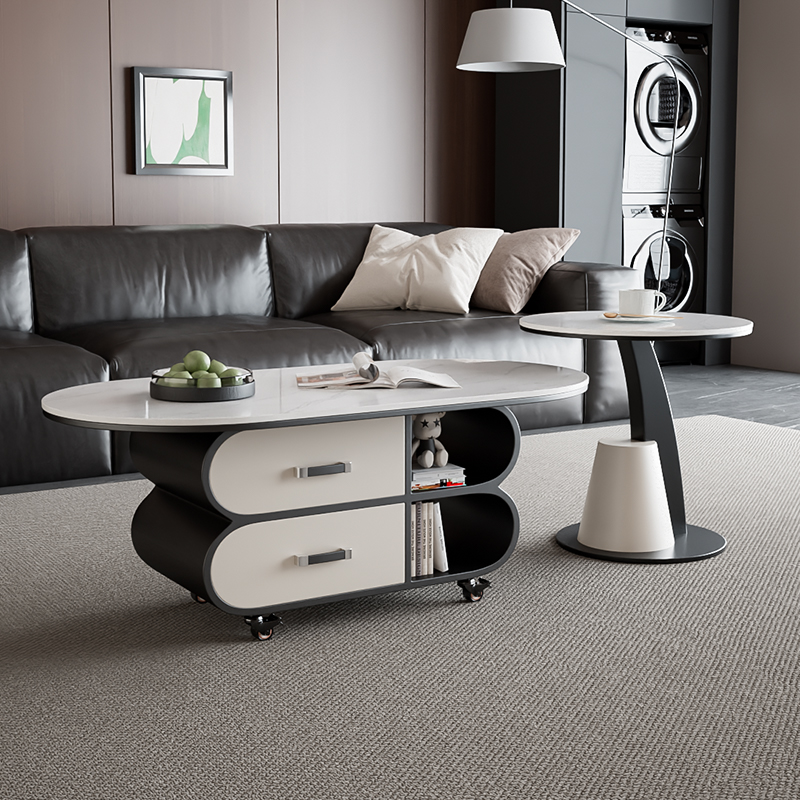 意式轻奢极简岩板茶几组合