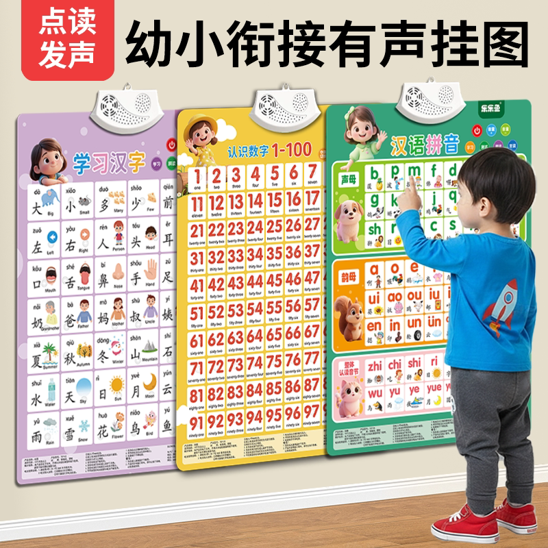 婴儿童拼音挂图字母表墙贴认识汉字数字音标训练拼读有声早教挂图