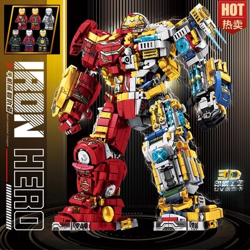 新款反浩克钢铁侠儿童男孩玩具变形机甲模型积木拼图6到12岁礼物