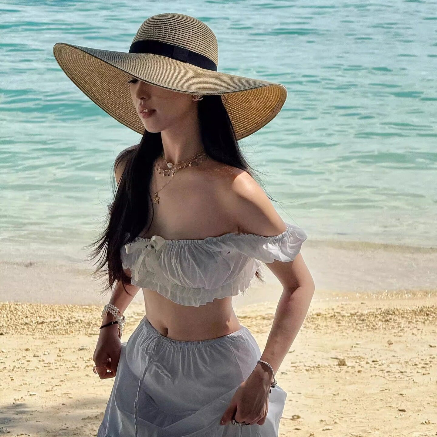 法式沙滩遮阳帽大帽檐防晒草帽女海滩绝美度假风海边英伦帽显脸小
