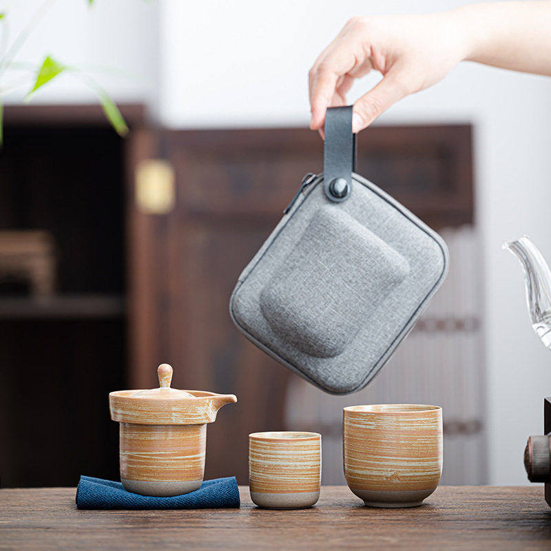 旅行茶具套装粗陶快客杯一壶三杯复古便携式户外陶瓷功夫公司LOGO,餐饮具,旅行茶具,淘宝优惠券,粉丝福利购,淘宝优惠卷