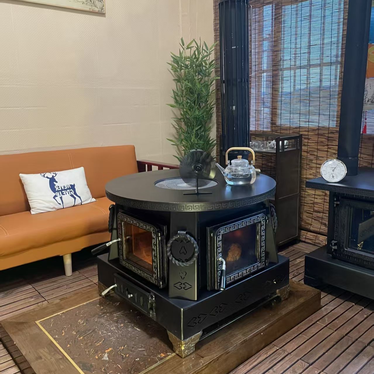 农村农家庭院家用取暖节能气化特厚观火无烟藏式柴火炉柴火灶壁炉