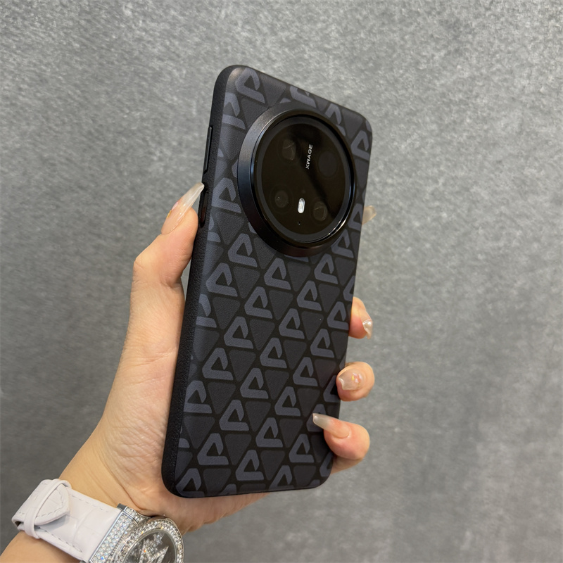 高品质抗指纹适用华为mate70pro手机壳素皮三角纹pura70pro新款素皮高级感创意mate70por+全包边防摔硬外壳男