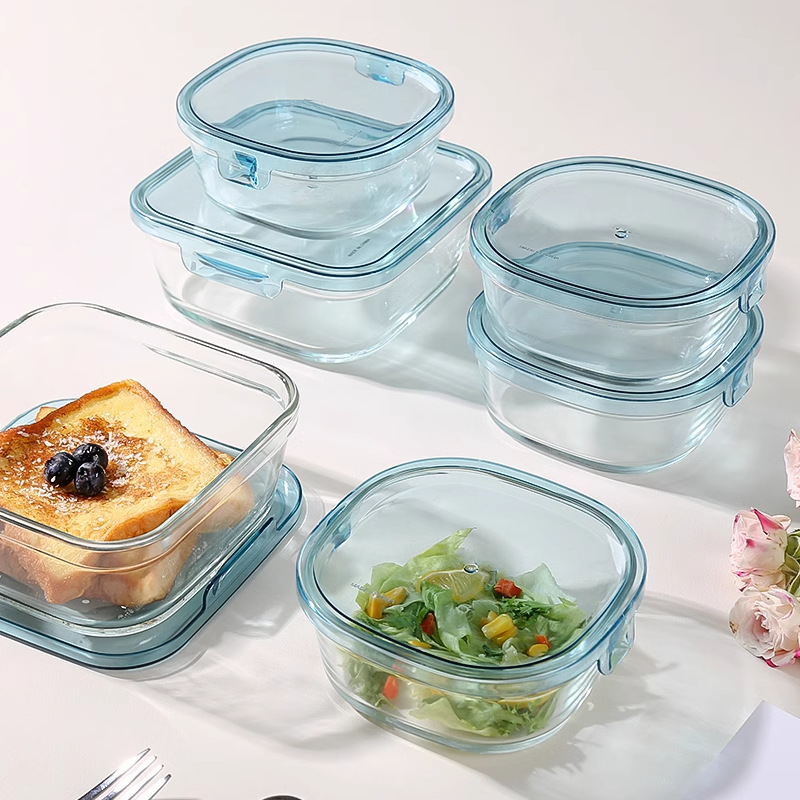 Glass bowl for lunch box, suitable for use in microwave oven