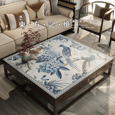 新中式皮革中国风桌垫防水防油免洗正方形桌垫红木茶几布八仙桌