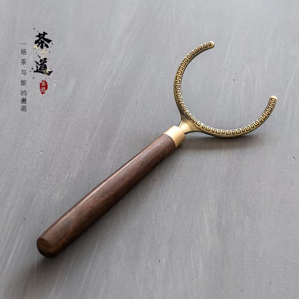 杯叉茶叉茶道配件黑檀木手柄防烫茶杯叉高档铜木功夫茶具茶托叉子