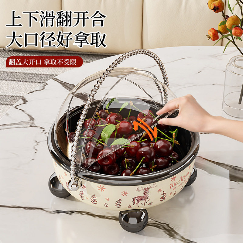 桌面圣诞图案水果盘高颜值糖果坚果收纳盘客厅手提塑料轻奢干果盘
