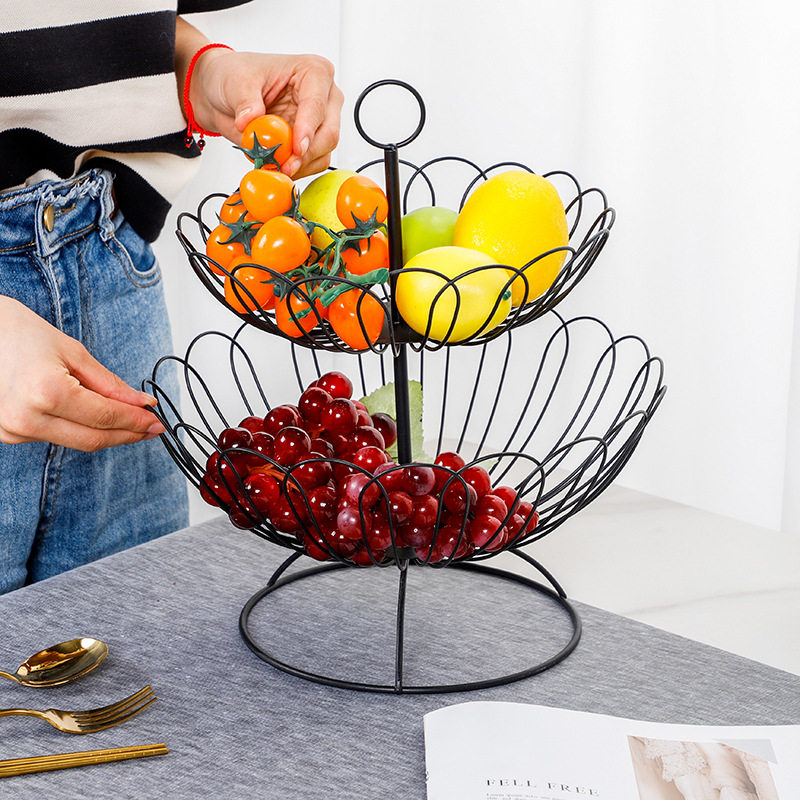 严选北欧铁艺果篮创意多层水果盘时尚简约果篮家用客厅干果收纳篮